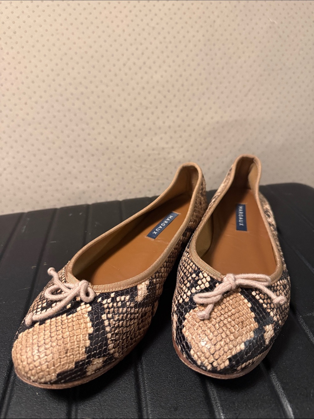Margaux Tan and Black Snake-Print Ballet Flats